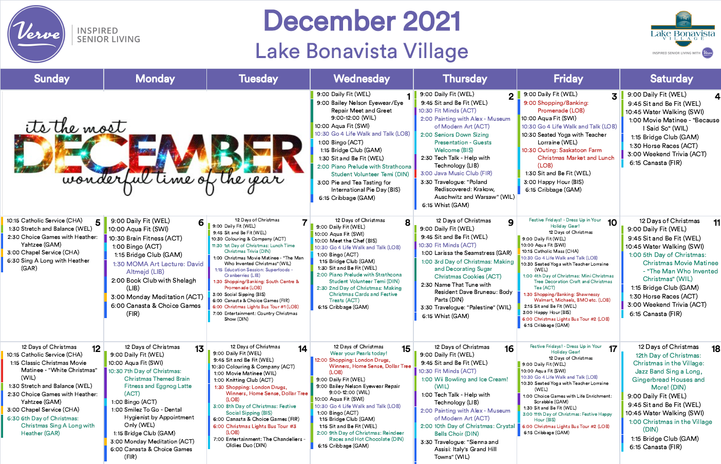 Lake bonavista december 2021 calendar page 1