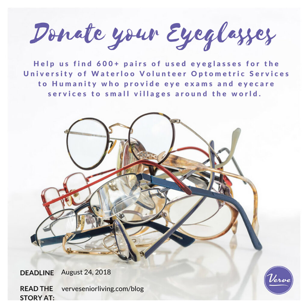Help us find 600+ pairs of used eyeglasses for the University of Waterloo Volunteer Optometric Services to Humanity who provide eye exams and eyecare services to small villages around the world. 