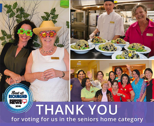Gilmore Gardens has placed first as the Top Senior's Community in Richmond BC! 