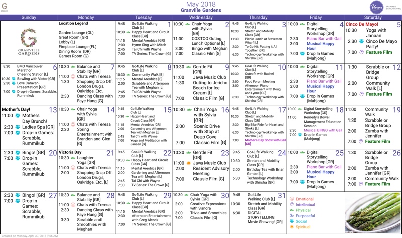 View Granville Gardens: May 2018 Calendar