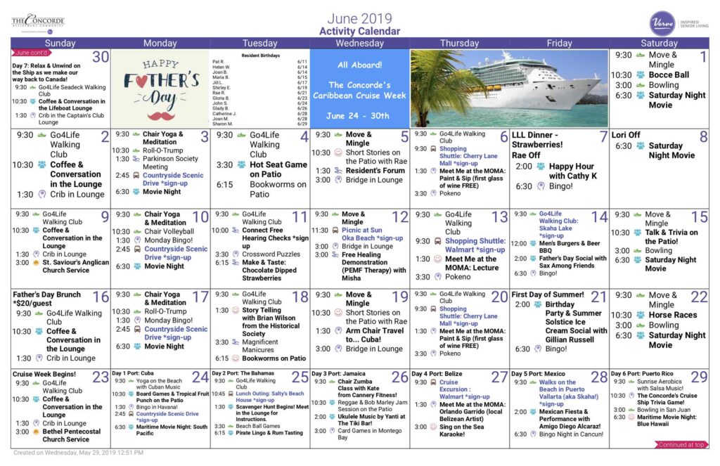 Concorde June 2019 calendar