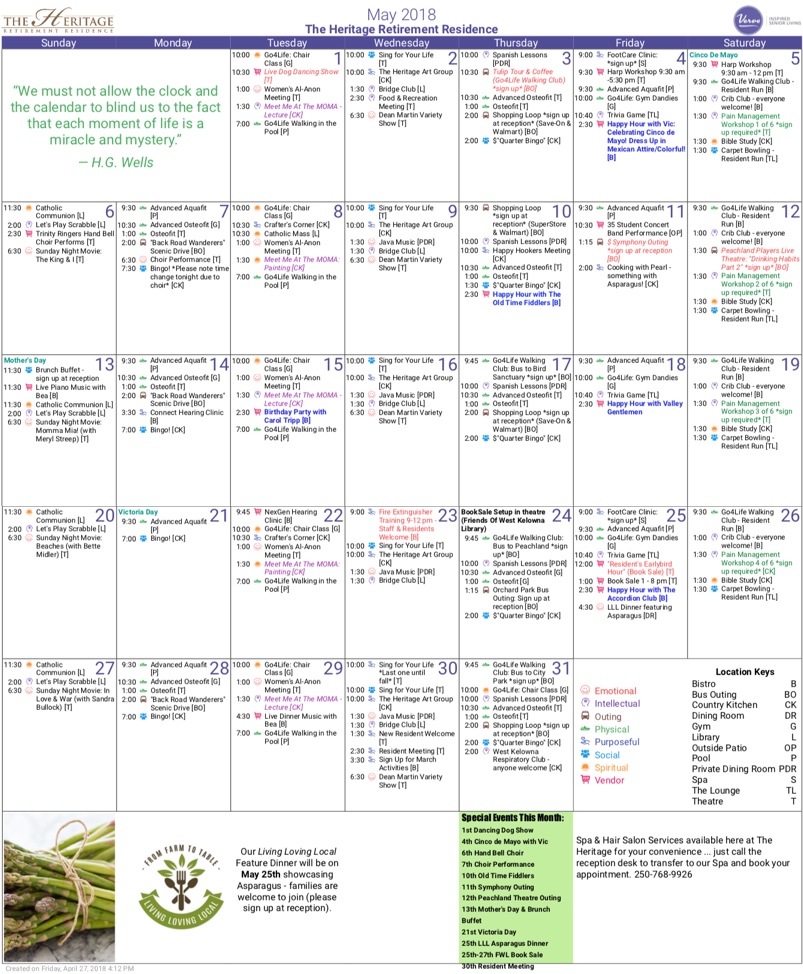 View The Heritage: May 2018 Calendar