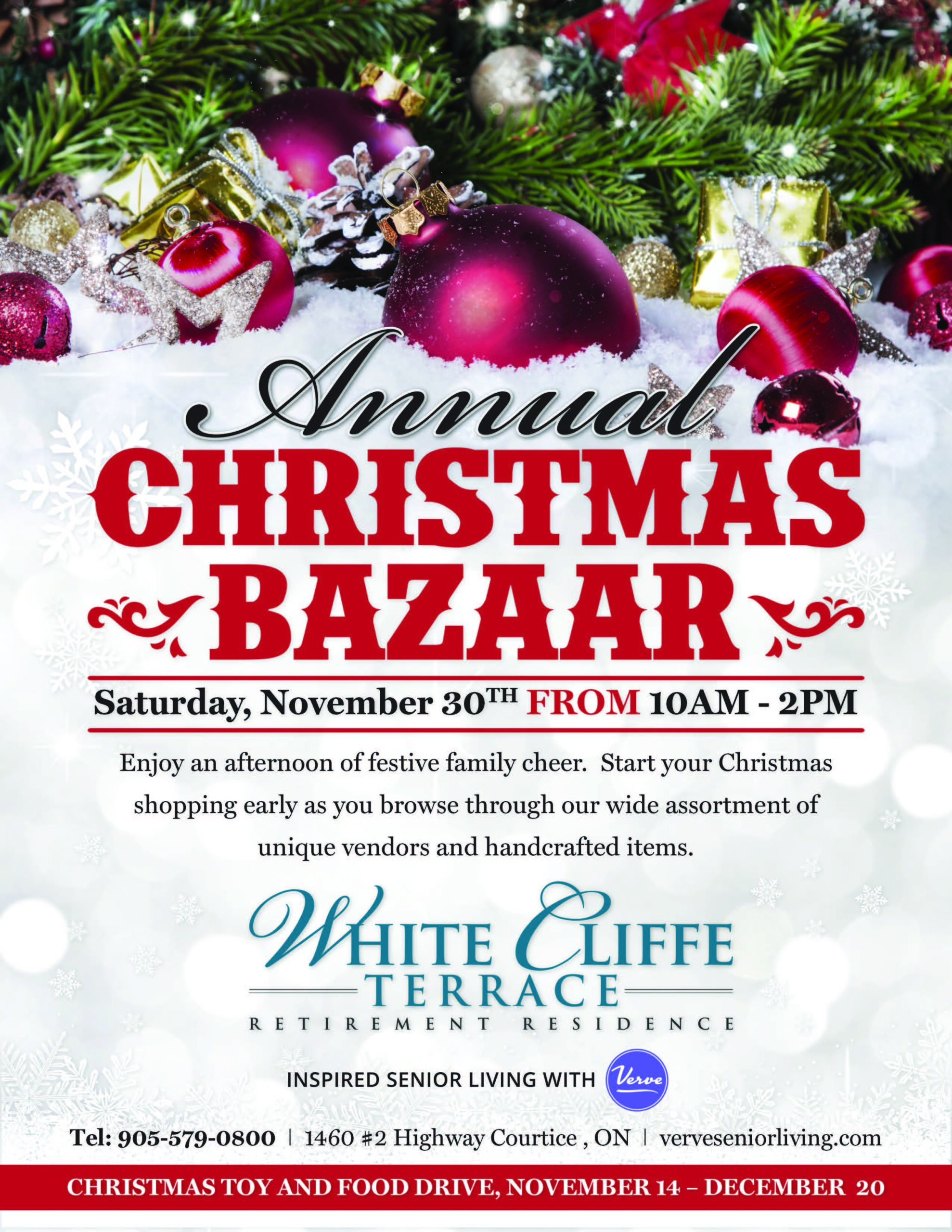 White Cliffe Terrace Annual Christmas Bazaar, Novmber 30 from 10am to 2pm