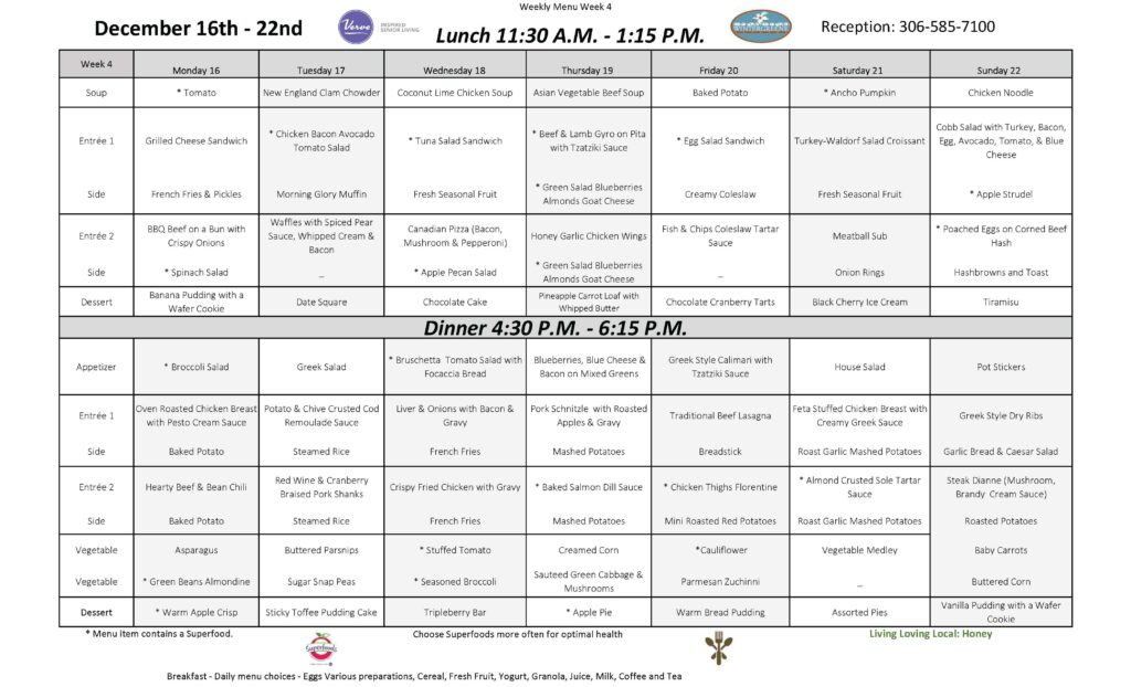 December 16th - 22nd - Weekly Dining Menu! - Wintergreene Estates ...